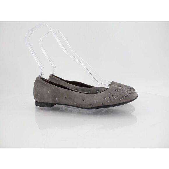 AGL Italy Ballet Flat Women Size 37 7 Gray Suede Grommet Leather Comfy - Picture 1 of 12